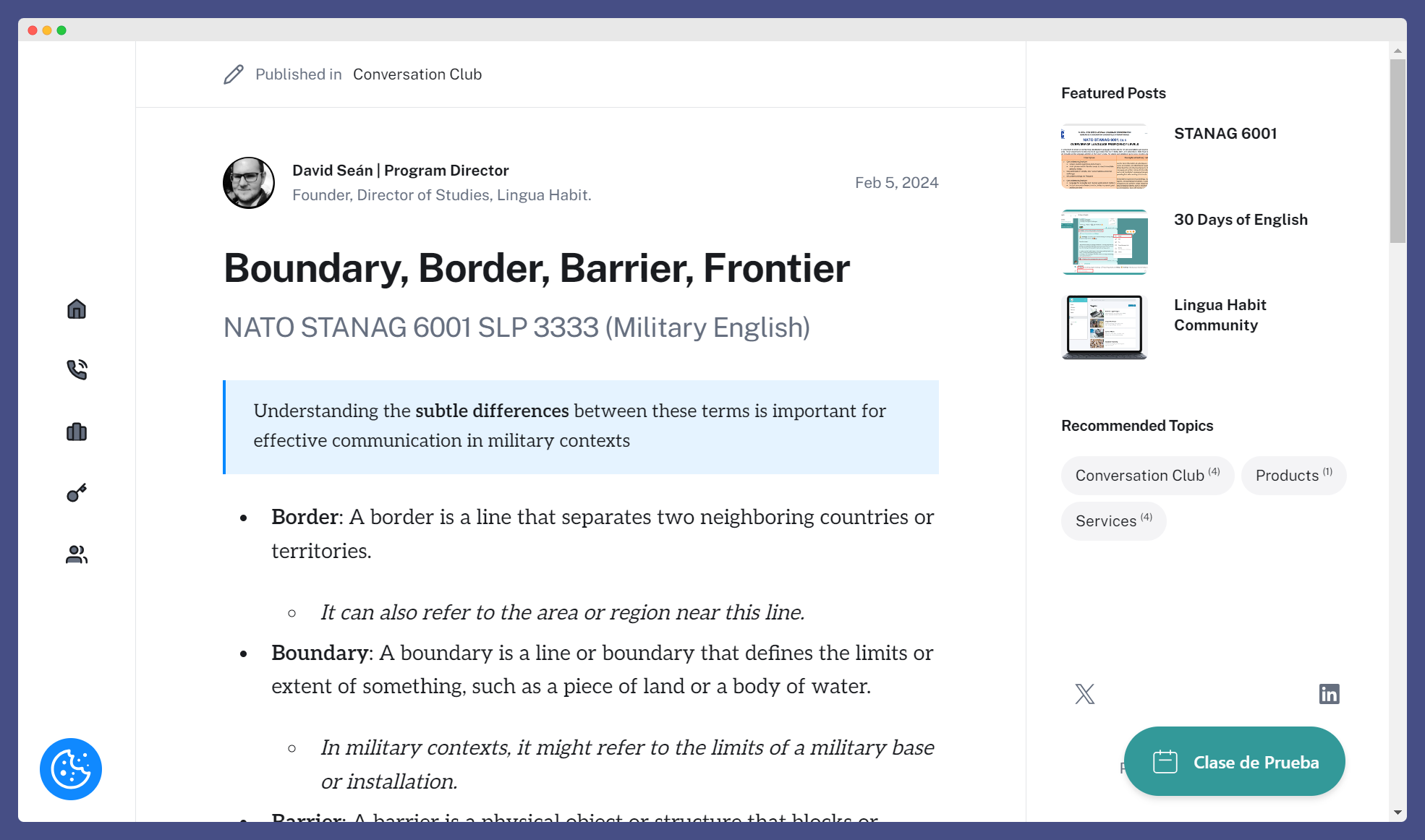 Boundary Border Barrier Frontier NATO STANAG 6001 SLP 3333 Military English